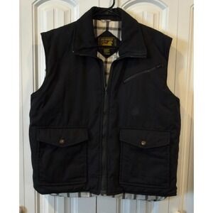 Vintage Vint Branded Lion Mens Large Black Work Vest Plaid Lined Utility Hunting